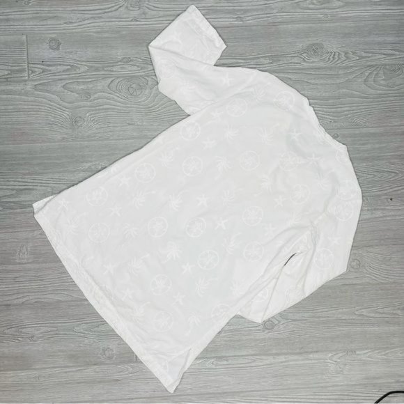 Casual cotton seed nautical star fish palm shirt w/ wood buttons tropical shirt - Picture 2 of 7